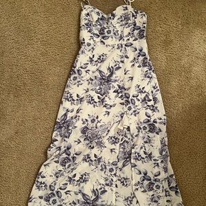 White and blue floral midi dress